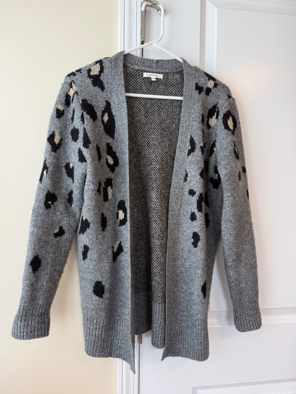 Maurice’s Gray Leopard-Print Open Front Women’s Cardigan Sweater